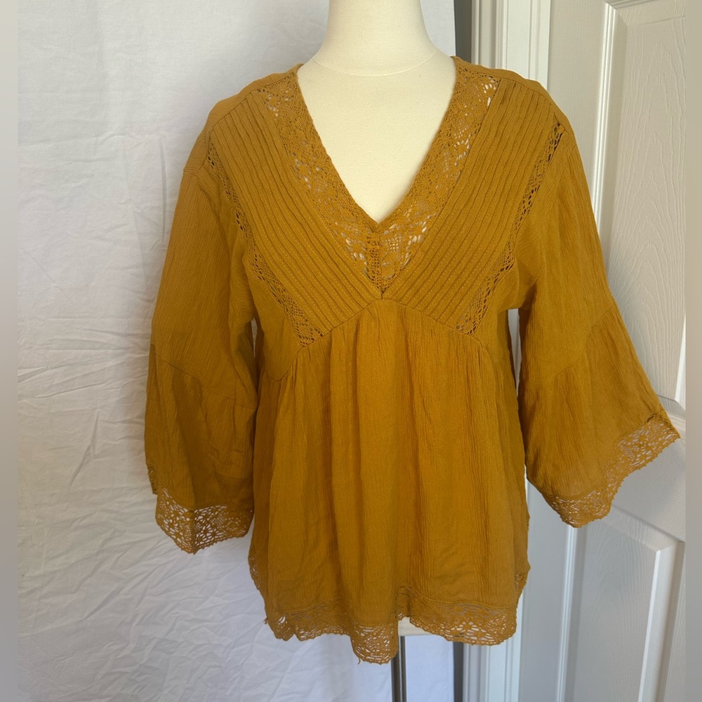 Adiva Mustard Lace Accent Blouse